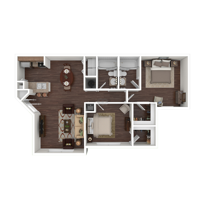 Two Bedroom Two Bathroom Floor Plan 968 Square Feet